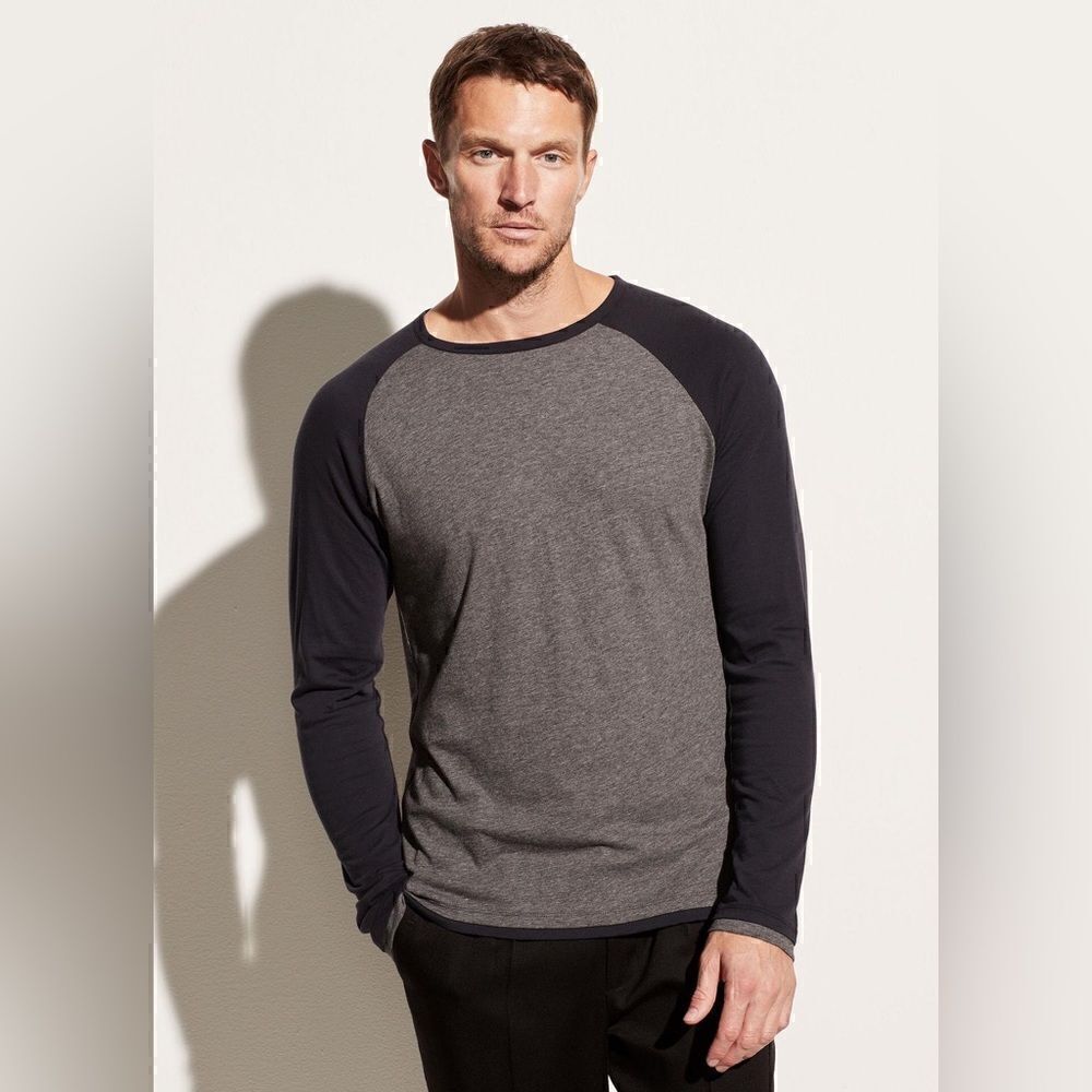 Vince | double layer baseball crew long sleeve shirt | size large